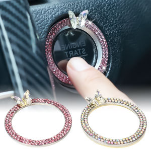 Car Ignition Button Diamond Decorative Ring 40mm Crystal Butterfly Ring Car Interior One-button Start Switch Decorative Accessories