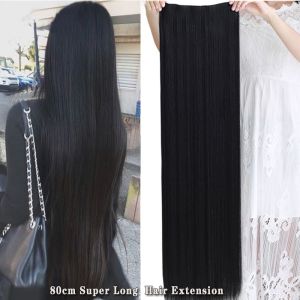 32inch Super Long Straight Hairpiece Invisible Natural hair extension human hair washable long 5 Clip In One Pieces Hair Extension wig for women human hair true hair
