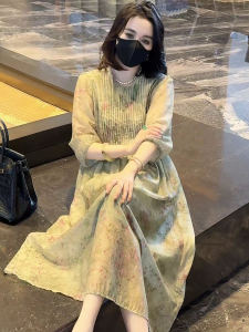 New Chinese Tencel Lyocell Dress Female 2024 Summer New Arrival Fancy Elegant Slim Looking Accessible Luxury Floral Skirt