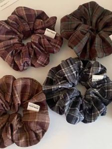 Retro Autumn Winter Flannel Hair Ties Low Ponytail Elastic Band Headwear Fashionable Plaid Hair Bands for Straight Long Hair