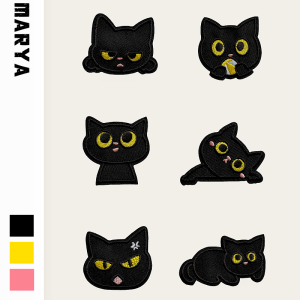 New Small Black Cat Self-Adhesive No-Sew Patch Cartoon Repair Patch Childrens down Jacket Hole Repair Embroidery Cloth Patch