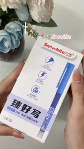 Hộp 12 Bút Bi Mực Nước Liền Thân T1277 Ngòi 0.5mm Snowhite - Dành Cho Văn Phòng Học Sinh Sinh Viên
