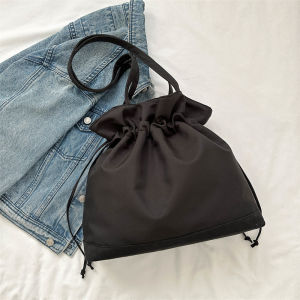 Fashionable Little Meow Dabao Pure Color Bucket Bag with Drawstring Shoulder Strap Casual Style for Youth Polyester Lining