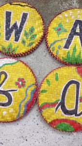 Tampah lukis dekorasi bambu free custom / nampan bambu walldecor dinding aesthetic