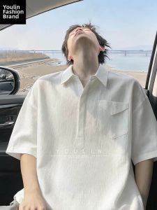 YOULIN | Thin Cotton Linen White Short-sleeve Mens Polo Shirt