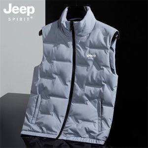 Jeep Spirit Mens down Vest Large Size Autumn Winter Sleeveless Coat Couple Matching Loose Fit Thermal Treatment Novelty Polyester