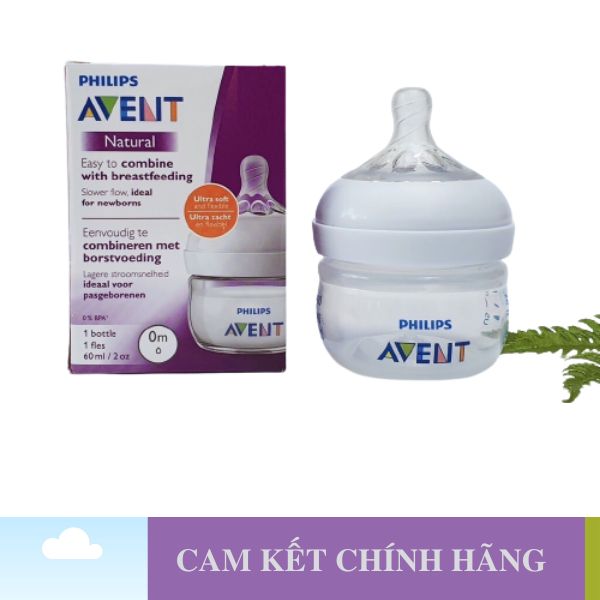Bình sữa Philips Avent 60ml Natural Cổ Rộng Chống Đầy Hơi Chống Sặc Chính Hãng Dành Cho Bé Sơ Sinh - 1 Đổi 1 Nếu Lỗi NSX