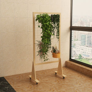 Floor Screen Grid Flower Rack Movable Solid Wood Iron Storage Rack Green Radish Plant Rack Kindergarten Storage Rack