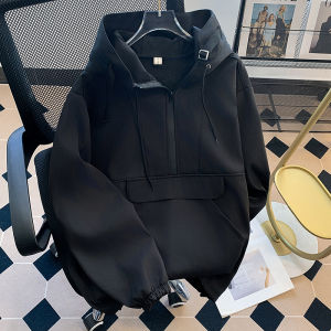 Half Zipper Patchwork Pocket Sweatshirt Outwear Men Fleece-lined Thickened Workwear Tops Stylish Loose Shell Jacket Jacket