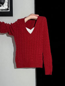 เสื้อสเวตเตอร์ถักคอวีแขนยาวทรงสลิมฟิตสำหรับผู้หญิงในฤดูใบไม้ร่วงและฤดูหนาว 2025 ทรงเข้ารูป 2 ชิ้น อบอุ่น ใส่ได้ตลอดทั้งปี