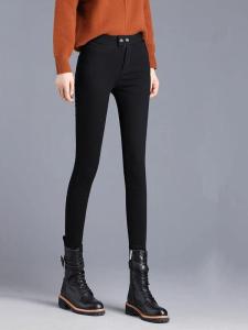 กางเกงลำลองผู้หญิงทรงเข้ารูปเอวสูง ทรงสลิมฟิต ทรงเข้ารูป กางเกงขายาวทรงดินสอผ้ากำมะหยี่หนา ปกติ กางเกงขายาวทรงดินสอ