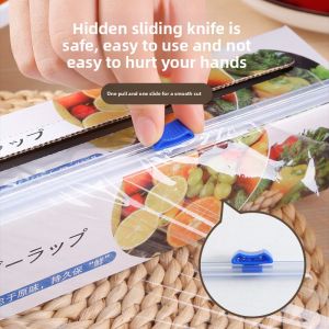 Kitchen Slide Knife Style Thickened Food Grade Plastic Wrap Cutter Box Set Large Roll Hand Free Tear for Home Use