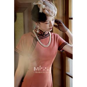 Young Style New Chinese Retro Long Cheongsam Short Sleeve Daily Wear Slimming Low Slit Pure Color for Women in Their 20s And 30s