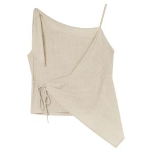 Elegant Strap Vest Womens Summer Outerwear Asymmetric Design Bandage Tank Top Stylish Casual Wear Polyester Fiber Short Length