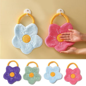 Hanging Floral Microfiber Hand Towel Cute Cartoon Flower Shape Absorbent Wipe Towel Cleaning Rags Bathroom