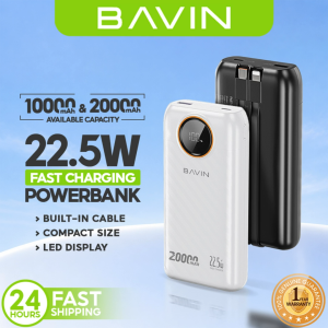BAVIN PC1152 10000mAh/PC1153 20000mAh Portable 22.5W Fast Charging Powerbank w/Built-in Type-C + iPh Cable & LED Display