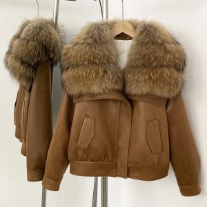 Áo Khoác Phao Ngắn Màu Trắng Lông Vũ Vịt Thật Cổ Lông Cáo Thật Chất Liệu Da Lộn Ấm Áp Kiểu Dáng Công Sở Có Khóa Kéo Eo Rộng