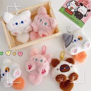 4Pcs Stuffed Coffee Cat Plush Pendant Keychain Creative Soft Long Tailed Cat Doll Fluffy Animal Backpack Car Keyring Colorful Cat Plush Doll Children Gift