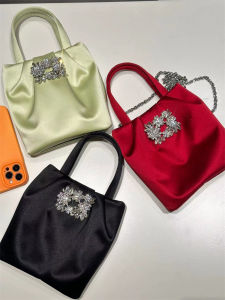 Fashionable Folded Diamond Embedded Silk Casual Crossbody Bag Evening Handbag Single Shoulder Tote Bag for Young Adults