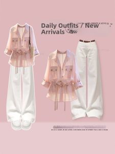 NUMEN BUTTON | Spring Breathable Slim Fit Shirt & Jeans Set for Petite Women