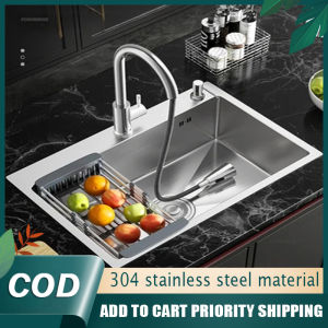 GUGA kitchen sink 304 stainless steel household sink 2.2MM thickness single/double sink (with faucet set optional)