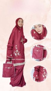 MUKENA BERLENGAN TUNIK KATUN BORDIR MANUAL TIMBUL BUNGA CANTIK MUKENA UMROH JUMBO