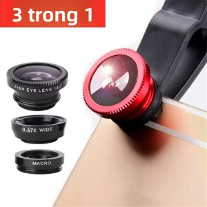 Bộ Ống Kính Điện Thoại 3 Trong 1: Ống Kính Mắt Cá Ống Kính Góc Rộng Ống Kính Macro Có Kẹp Nhẹ Dùng Chung Cho iPhone Xiaomi Samsung