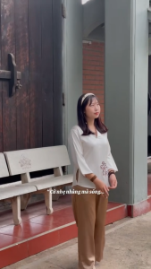 Pháp phục lụa đi lễ chùa nữ thêu hạc đồ lam bà ba quần áo đi chùa cho phật tử Thiên Di D05