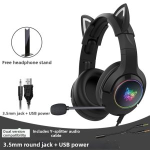 Cat Ears Headset Over-ear Wired Gaming Headphones for Boys and Girls with Cute Microphone