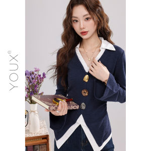 YOUXIANG | Áo Sơ Mi Slim Fit Màu Khối Giả Hai Mảnh