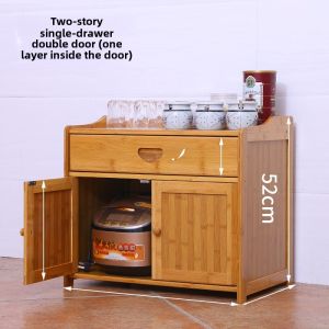 Kitchen Rack Microwave Oven Rack Oven Rack Kitchen Cabinet Floor Cutlery Storage Rack Solid Wood Bamboo Cupboard Food Cupboard