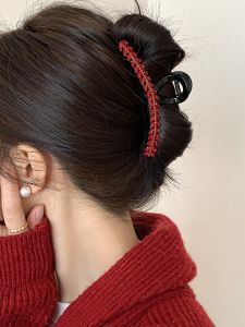 New Year Red Wheat Spike Hair Claw Women Elegance Luxury Hairdo Shark Clamp Big Size Hair Clip Hair Accessories