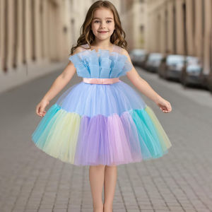 6 kích thước áo choàng cho bé gái ăn mặc trẻ em Bow cầu vồng không tay flounce lớp cô gái Đầm công chúa Midi cô gái món quà sinh nhật hoa cô gái ăn mặc nhảy múa đám cưới hiệu suất tuổi 2-10