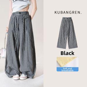 Retro Checker Loose Wide Leg Trousers
