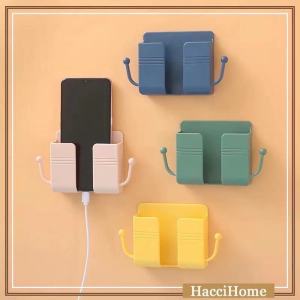 No Drill Wall Phone Holder - Strong Adhesive Sticker Universal for All Phones Remote Control Organizer & Multi Hook (Space Saving Home Solution)