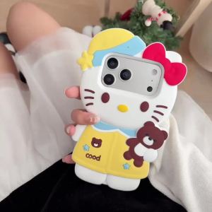 Sanrio | Original 3D Sanrio Kitty Cat Hug Bear Silicon Shockproof Phone Case For iphone 17 15 14 13 Pro Max 16 Plus 12 Frosted Soft Cover