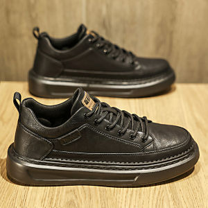 Mens Casual Leather Shoes Black Soft Bottom Sports Commuter Heightening Business Casual Work Shoes Trendy All-Match