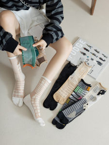 AB Asymmetrical Spun Glass Toe Socks Summer Thin Ins Popular Net Red Sun Series Retro Curling Asymmetric Tube Socks