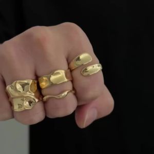 Ingemark | Ingemark 4Pcs/Set Punk Vintage Irregular Geometric Open Rings Creative Adjustable Chunky Metal Finger Ring Statement New Jewelry