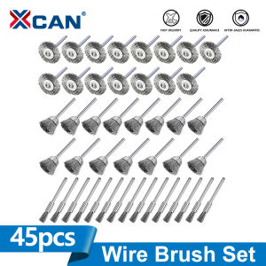 XCAN 45pcs Wire Wheel Cup Brush Set Stainless Steel Polishing Brush For Mini Dremel Rotary Tools Metal Rust Removal Brush Set