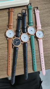 Women Quartz Watch Minimalist Analog Wrist Watch PU Leather Strap Rose Gold Case Casual Ladies Dress Watch For Daily Office Wear