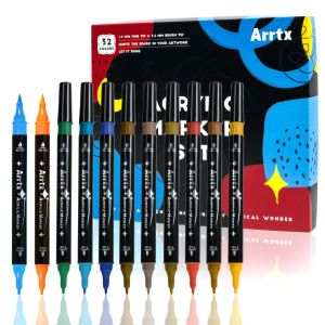 Arrtx 32/64 Colors Double headed Acrylic Paint Markers Brush Tip Marker pen set for Rock Painting Wood Canvas DIY Crafts Making
