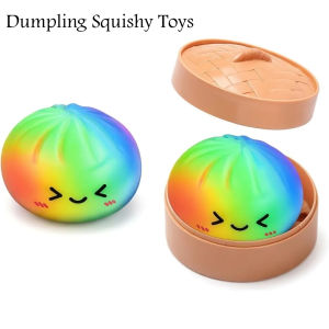 Rainbow Dumpling Squishy Toy TPR Slow Rising Stress Reliever Fidget Ball with Steamer Basket Squeeze Toys Gift for Kids Adult