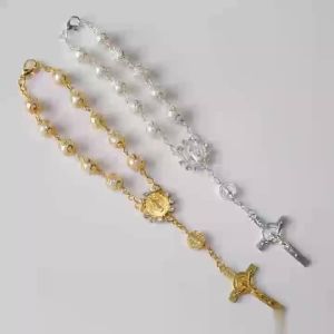 Simple Religious Cross Rosary Bracelet For Women Charm Cross Beaded Chain Bracelet Men Prayer Fashion Jewelry Gift Wholesale