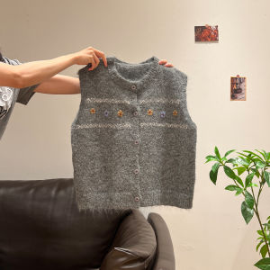 Womens Knitted Floral Embroidery Vest Sleeveless Outerwear Cardigan Tank Top Autumn Winter Layering Fashion Commute Style