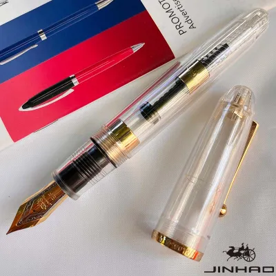 Luxury JinHao 9019 Dadao Fountain ปากกาอะคริลิคโปร่งใส Spin ปากกา 40MM Nib เครื่องเขียนอุปกรณ์สํานักงานโรงเรียนการเขียนปากกา