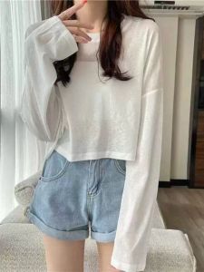 เสื้อยืดคอกลมแขนยาวบางหลวมๆ สำหรับผู้หญิงในช่วงฤดูร้อนปี 2025 เสื้อคลุมกันแดดแบบใหม่จากจีนแผ่นดินใหญ่