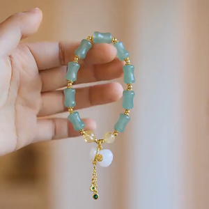 <Tianshan Jade Bamboo Pouch> Crystal Bracelet Yellow Crystal Lucky Bag Pendant Bracelet Gift for Peace Wealth and Health