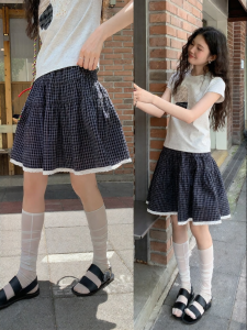 Mixd | Plaid Lace Spliced A-line Skirt