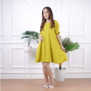 ALISA - DELIVIA DRESS WANITA CREPE FLARIE / DRESS TERUSAN WANITA LENGAN PUFF